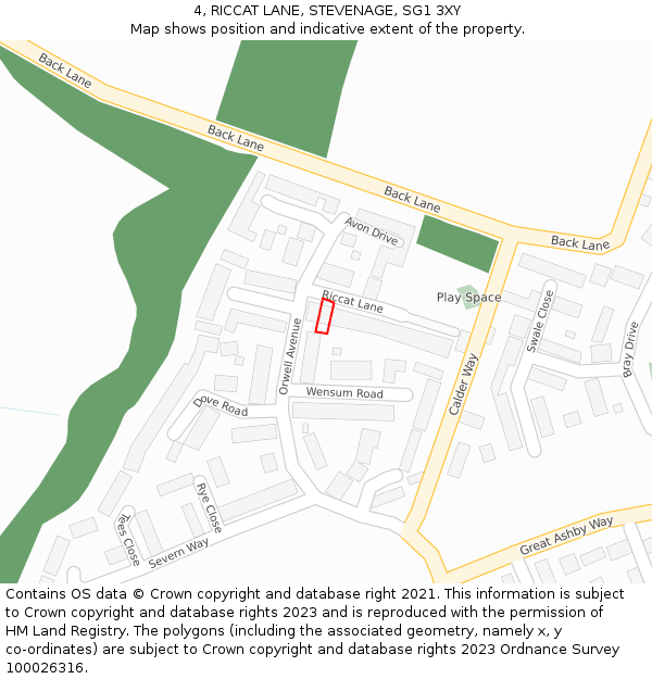 4, RICCAT LANE, STEVENAGE, SG1 3XY: Location map and indicative extent of plot