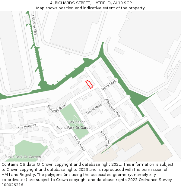 4, RICHARDS STREET, HATFIELD, AL10 9GP: Location map and indicative extent of plot