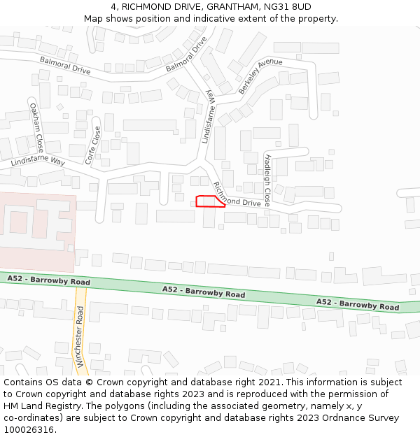 4, RICHMOND DRIVE, GRANTHAM, NG31 8UD: Location map and indicative extent of plot