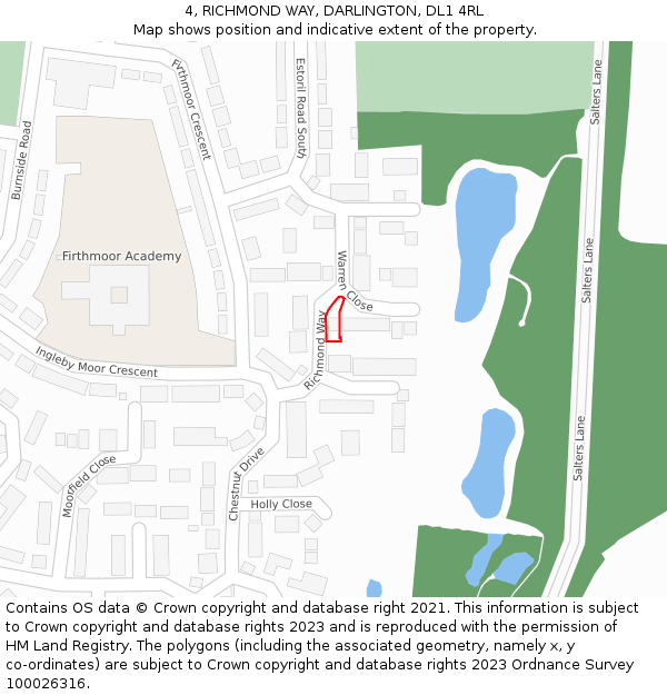 4, RICHMOND WAY, DARLINGTON, DL1 4RL: Location map and indicative extent of plot
