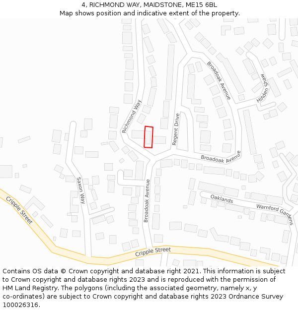 4, RICHMOND WAY, MAIDSTONE, ME15 6BL: Location map and indicative extent of plot