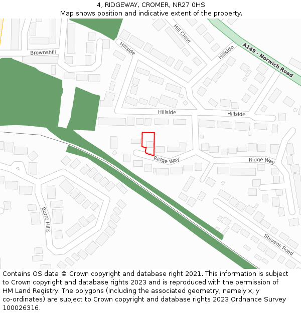 4, RIDGEWAY, CROMER, NR27 0HS: Location map and indicative extent of plot