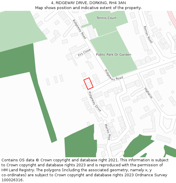 4, RIDGEWAY DRIVE, DORKING, RH4 3AN: Location map and indicative extent of plot