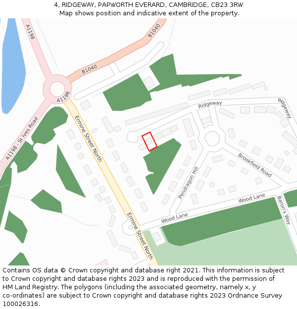4, RIDGEWAY, PAPWORTH EVERARD, CAMBRIDGE, CB23 3RW: Location map and indicative extent of plot