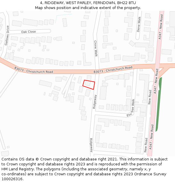 4, RIDGEWAY, WEST PARLEY, FERNDOWN, BH22 8TU: Location map and indicative extent of plot