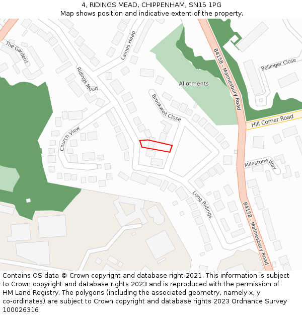 4, RIDINGS MEAD, CHIPPENHAM, SN15 1PG: Location map and indicative extent of plot