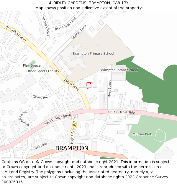 4, RIDLEY GARDENS, BRAMPTON, CA8 1BY: Location map and indicative extent of plot