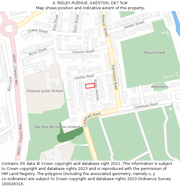 4, RIGLEY AVENUE, ILKESTON, DE7 5LW: Location map and indicative extent of plot