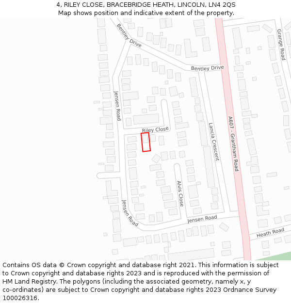 4, RILEY CLOSE, BRACEBRIDGE HEATH, LINCOLN, LN4 2QS: Location map and indicative extent of plot