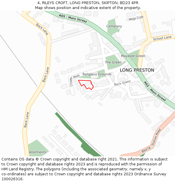 4, RILEYS CROFT, LONG PRESTON, SKIPTON, BD23 4PR: Location map and indicative extent of plot