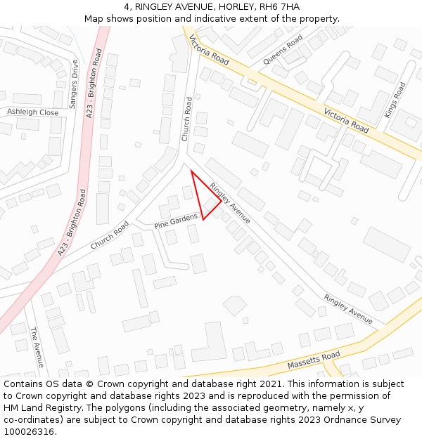 4, RINGLEY AVENUE, HORLEY, RH6 7HA: Location map and indicative extent of plot
