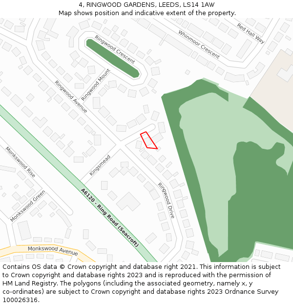4, RINGWOOD GARDENS, LEEDS, LS14 1AW: Location map and indicative extent of plot