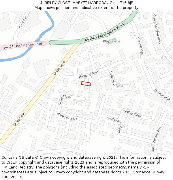 4, RIPLEY CLOSE, MARKET HARBOROUGH, LE16 8JB: Location map and indicative extent of plot