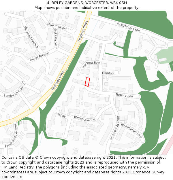 4, RIPLEY GARDENS, WORCESTER, WR4 0SH: Location map and indicative extent of plot