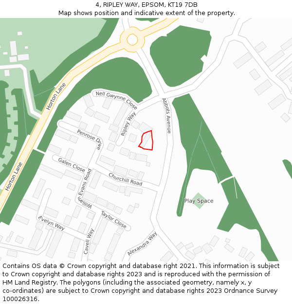 4, RIPLEY WAY, EPSOM, KT19 7DB: Location map and indicative extent of plot