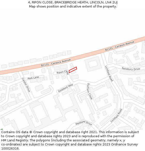 4, RIPON CLOSE, BRACEBRIDGE HEATH, LINCOLN, LN4 2UJ: Location map and indicative extent of plot