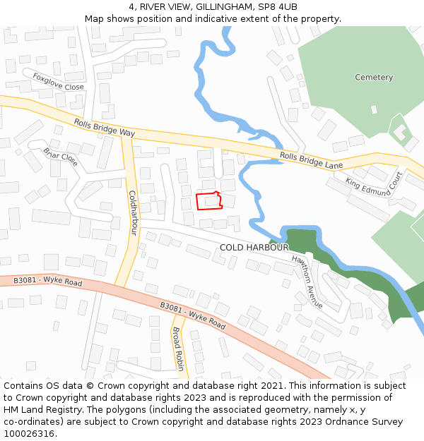 4, RIVER VIEW, GILLINGHAM, SP8 4UB: Location map and indicative extent of plot