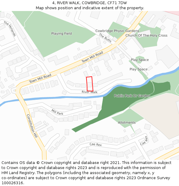 4, RIVER WALK, COWBRIDGE, CF71 7DW: Location map and indicative extent of plot