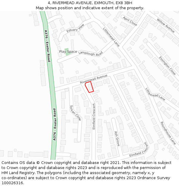 4, RIVERMEAD AVENUE, EXMOUTH, EX8 3BH: Location map and indicative extent of plot