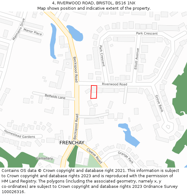 4, RIVERWOOD ROAD, BRISTOL, BS16 1NX: Location map and indicative extent of plot