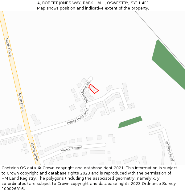 4, ROBERT JONES WAY, PARK HALL, OSWESTRY, SY11 4FF: Location map and indicative extent of plot