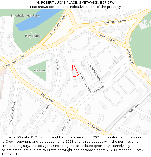 4, ROBERT LUCAS PLACE, SMETHWICK, B67 6RW: Location map and indicative extent of plot