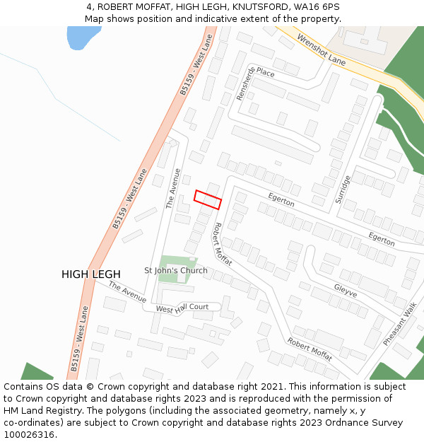 4, ROBERT MOFFAT, HIGH LEGH, KNUTSFORD, WA16 6PS: Location map and indicative extent of plot