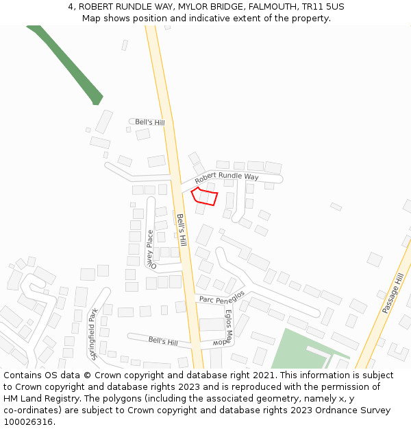 4, ROBERT RUNDLE WAY, MYLOR BRIDGE, FALMOUTH, TR11 5US: Location map and indicative extent of plot