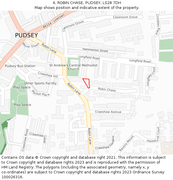 4, ROBIN CHASE, PUDSEY, LS28 7DH: Location map and indicative extent of plot