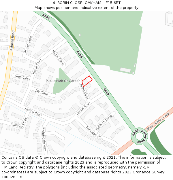 4, ROBIN CLOSE, OAKHAM, LE15 6BT: Location map and indicative extent of plot