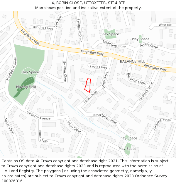 4, ROBIN CLOSE, UTTOXETER, ST14 8TP: Location map and indicative extent of plot