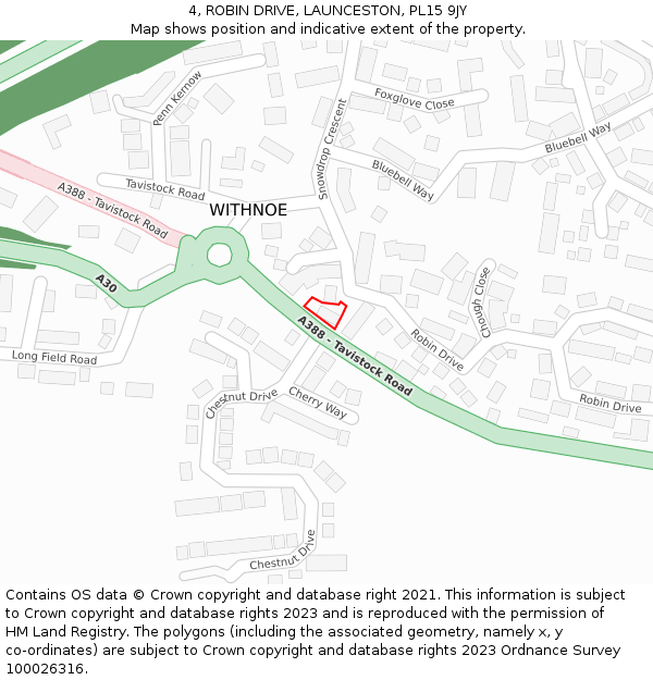 4, ROBIN DRIVE, LAUNCESTON, PL15 9JY: Location map and indicative extent of plot