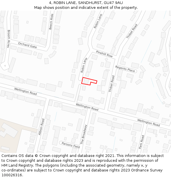 4, ROBIN LANE, SANDHURST, GU47 9AU: Location map and indicative extent of plot
