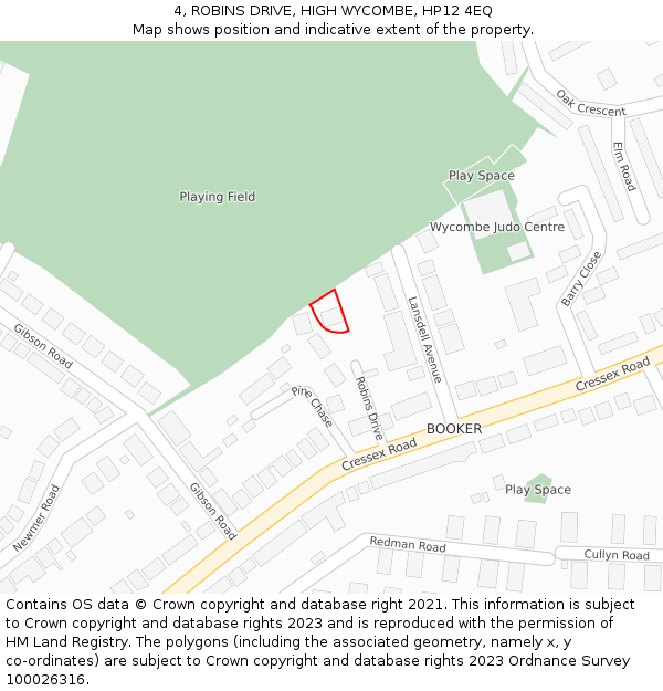 4, ROBINS DRIVE, HIGH WYCOMBE, HP12 4EQ: Location map and indicative extent of plot