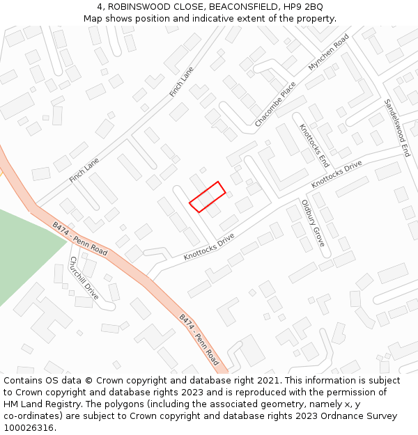 4, ROBINSWOOD CLOSE, BEACONSFIELD, HP9 2BQ: Location map and indicative extent of plot