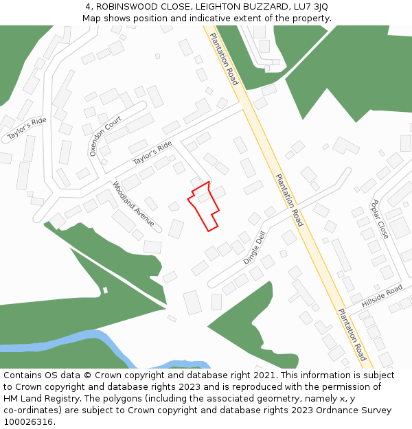 4, ROBINSWOOD CLOSE, LEIGHTON BUZZARD, LU7 3JQ: Location map and indicative extent of plot