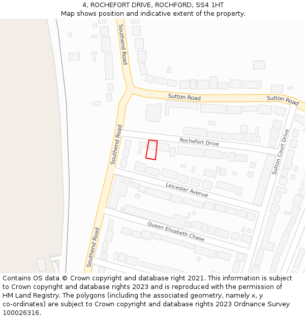 4, ROCHEFORT DRIVE, ROCHFORD, SS4 1HT: Location map and indicative extent of plot