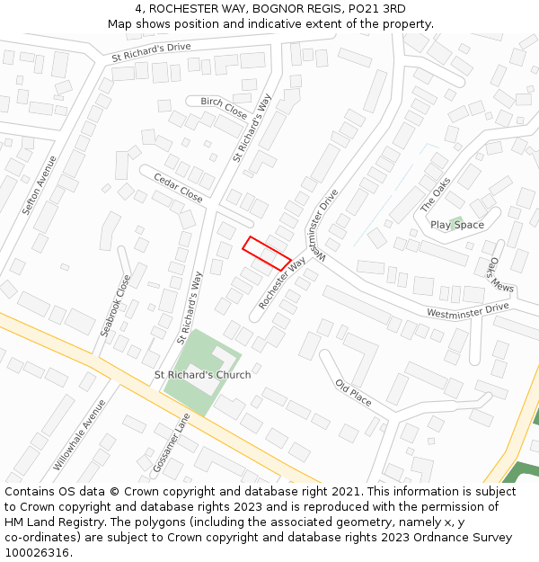 4, ROCHESTER WAY, BOGNOR REGIS, PO21 3RD: Location map and indicative extent of plot