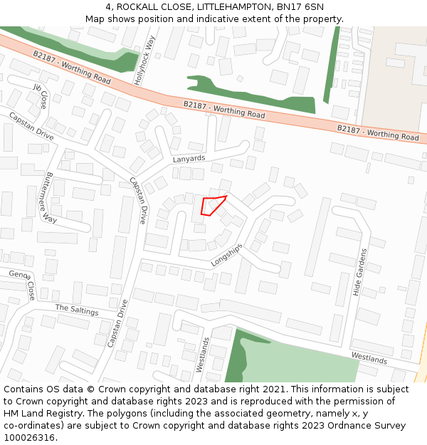 4, ROCKALL CLOSE, LITTLEHAMPTON, BN17 6SN: Location map and indicative extent of plot
