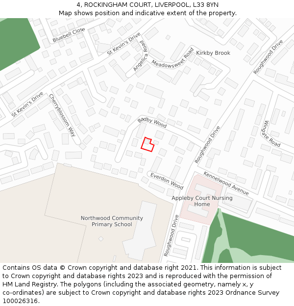 4, ROCKINGHAM COURT, LIVERPOOL, L33 8YN: Location map and indicative extent of plot