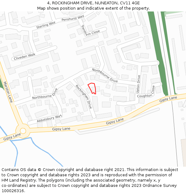 4, ROCKINGHAM DRIVE, NUNEATON, CV11 4GE: Location map and indicative extent of plot
