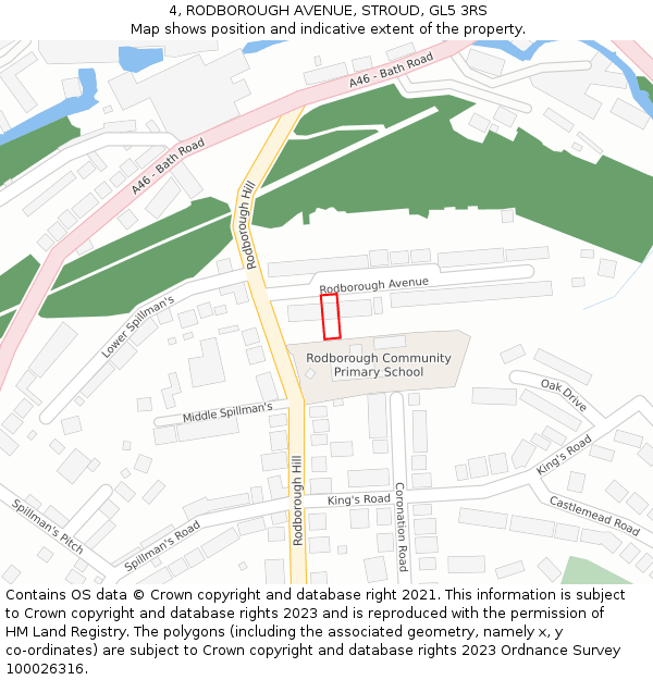 4, RODBOROUGH AVENUE, STROUD, GL5 3RS: Location map and indicative extent of plot