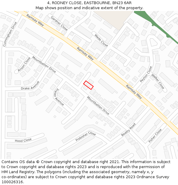 4, RODNEY CLOSE, EASTBOURNE, BN23 6AR: Location map and indicative extent of plot