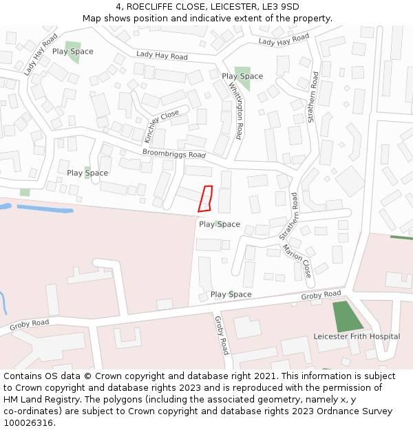 4, ROECLIFFE CLOSE, LEICESTER, LE3 9SD: Location map and indicative extent of plot