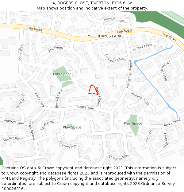 4, ROGERS CLOSE, TIVERTON, EX16 6UW: Location map and indicative extent of plot