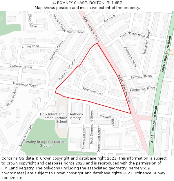4, ROMNEY CHASE, BOLTON, BL1 6RZ: Location map and indicative extent of plot