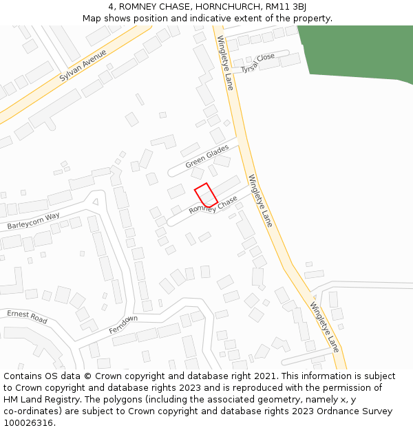 4, ROMNEY CHASE, HORNCHURCH, RM11 3BJ: Location map and indicative extent of plot