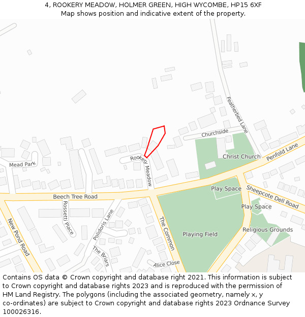 4, ROOKERY MEADOW, HOLMER GREEN, HIGH WYCOMBE, HP15 6XF: Location map and indicative extent of plot
