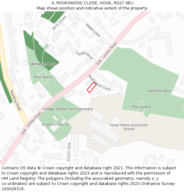 4, ROOKSWOOD CLOSE, HOOK, RG27 9EU: Location map and indicative extent of plot