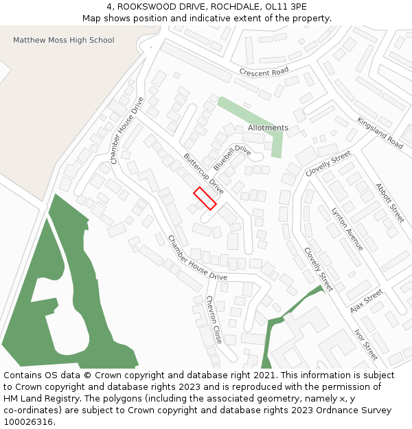 4, ROOKSWOOD DRIVE, ROCHDALE, OL11 3PE: Location map and indicative extent of plot